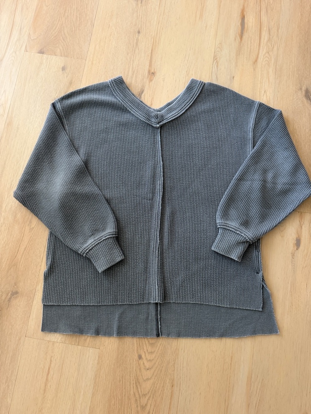 aerie Charcoal Waffle V-Neck Pullover Sweater